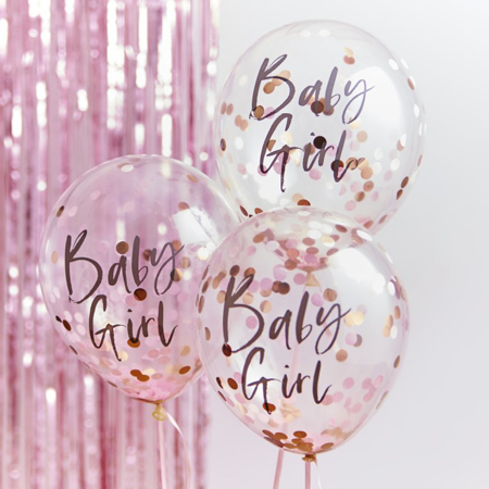 Immagine di Ginger Ray® Palloncini con corianoli Baby Girl Twinkle Twinkle 5 pz.