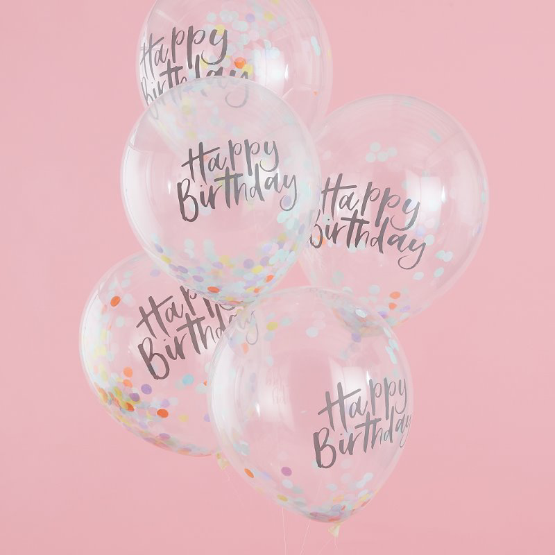 Immagine di Ginger Ray® Happy Birthday palloncini con coriandoli 5 pz.