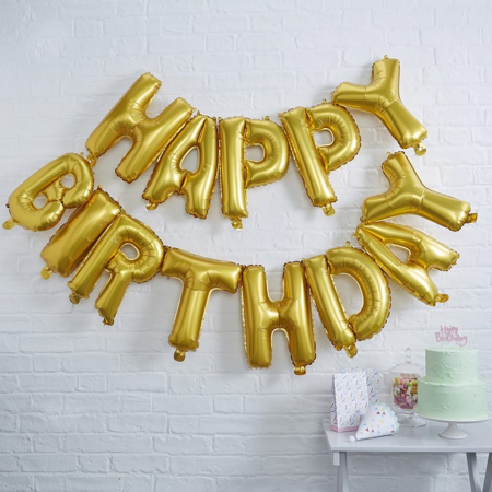 Immagine di Ginger Ray® Ghirlanda di palloncini Happy Birthday Gold
