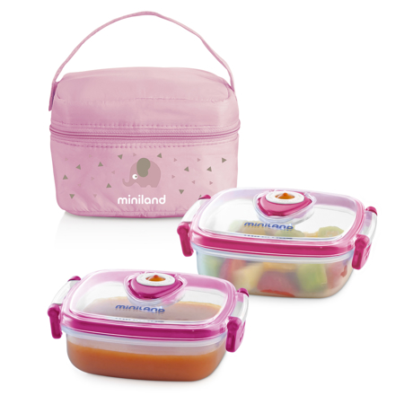 Immagine di Miniland® Set 2 contenitori con borsa thermos 330ml Rosa