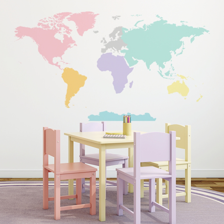 Yokodesign®  Adesivo da parete Mappa del mondo Pastel 150x84