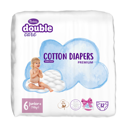 Immagine di Violeta® Pannolini Double Care Cotton Touch Junior+ (16+ kg) 32 pz.+Salviettine umidificate Water Care in omaggio