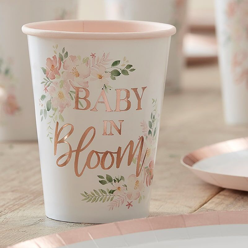 Immagine di Ginger Ray® Bicchieri di carta Baby in Bloom 8 pezzi