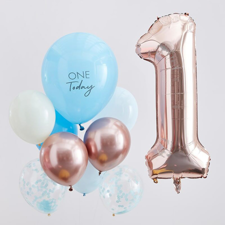Immagine di Ginger Ray® Palloncini per festeggiare il 1° compleanno Mix It Up Blue and  Rose Gold