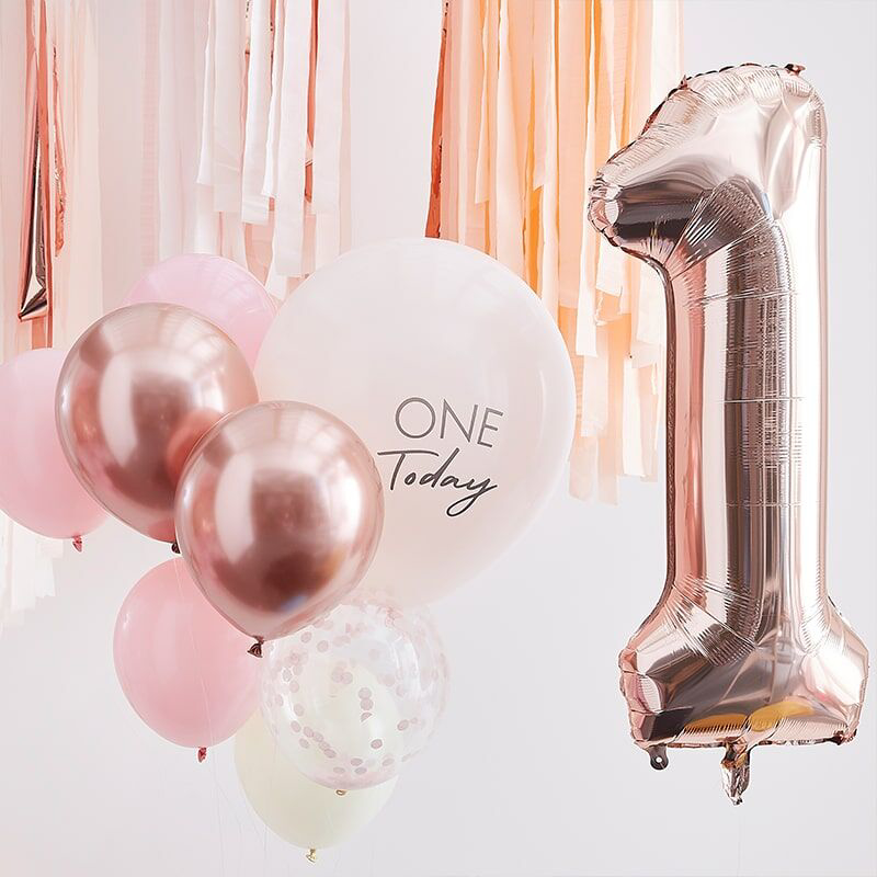 Immagine di Ginger Ray® Palloncini per festeggiare il 1 ° compleanno Mix It Up Pink Rose Gold