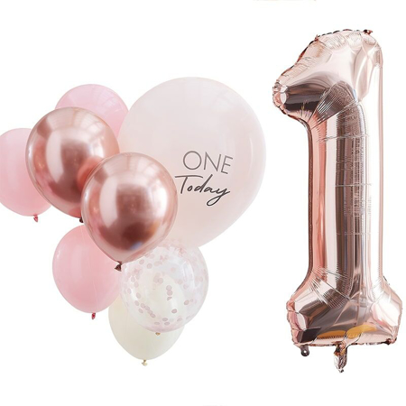 Ginger Ray® Palloncini per festeggiare il 1 ° compleanno Mix It Up Pink Rose Gold