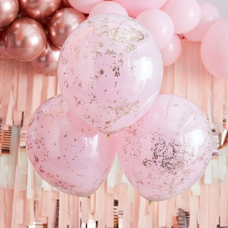 Immagine di Ginger Ray® Palloncini con coriandoli Double Stuffed Pink Rose Gold