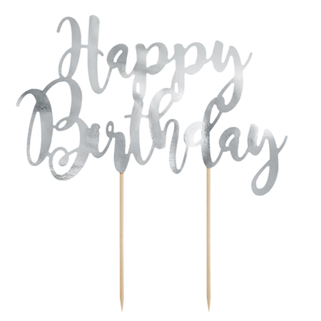 Immagine di Party Deco® Scritta per la torta Happy Birthday Silver