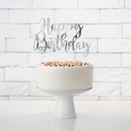 Party Deco® Scritta per la torta Happy Birthday Silver