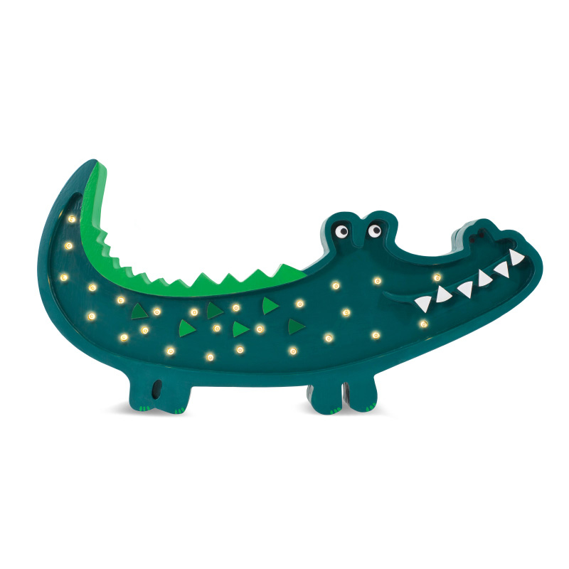 Immagine di Little Lights® Lampada in legno fatta a mano Crocodile Papkin Green