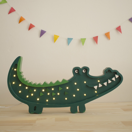 Little Lights® Lampada in legno fatta a mano Crocodile Papkin Green