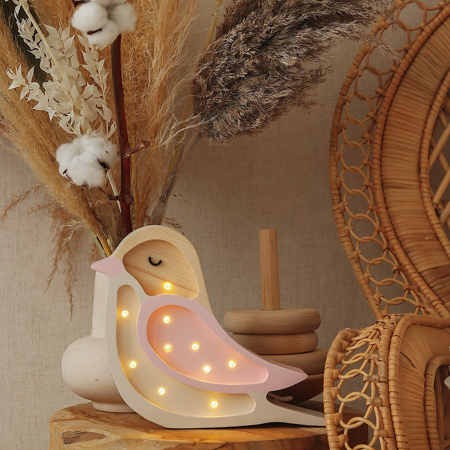 Little Lights® Lampada in legno fatta a mano Bird Mini Strawberry Cream