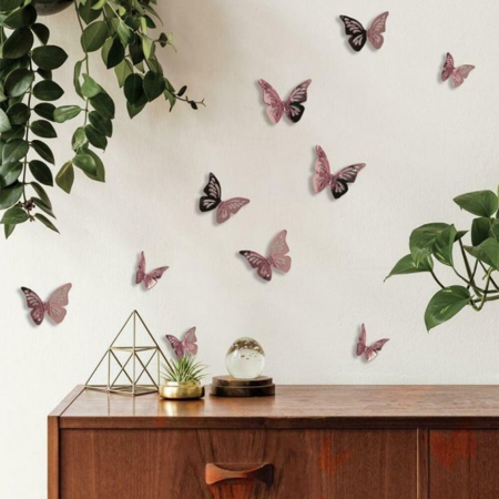 Benlemi®  Adesivo da parete 3D  Pink Butterflies