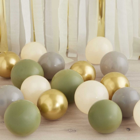 Immagine di Ginger Ray® Palloncini Gold Chrome, Olive Green, Grey&Nude 40 pezzi