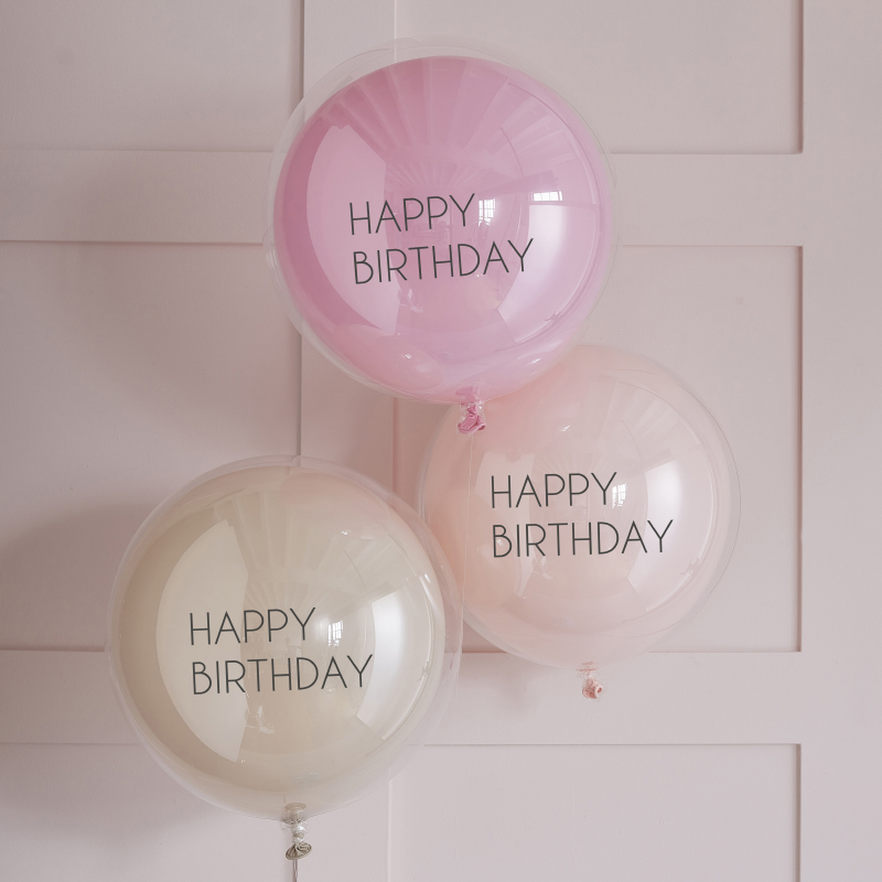 Immagine di Ginger Ray® Set di 3 palloncini  Pink Double Layered Happy Birthday