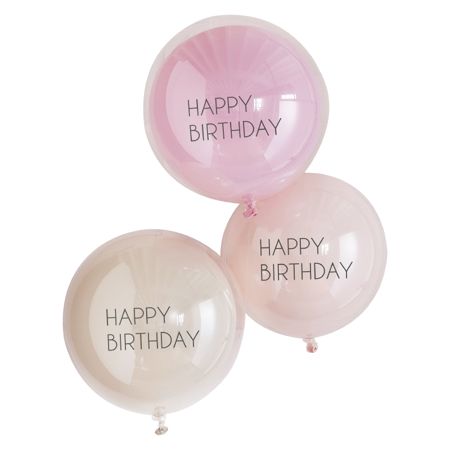 Immagine di Ginger Ray® Set di 3 palloncini  Pink Double Layered Happy Birthday