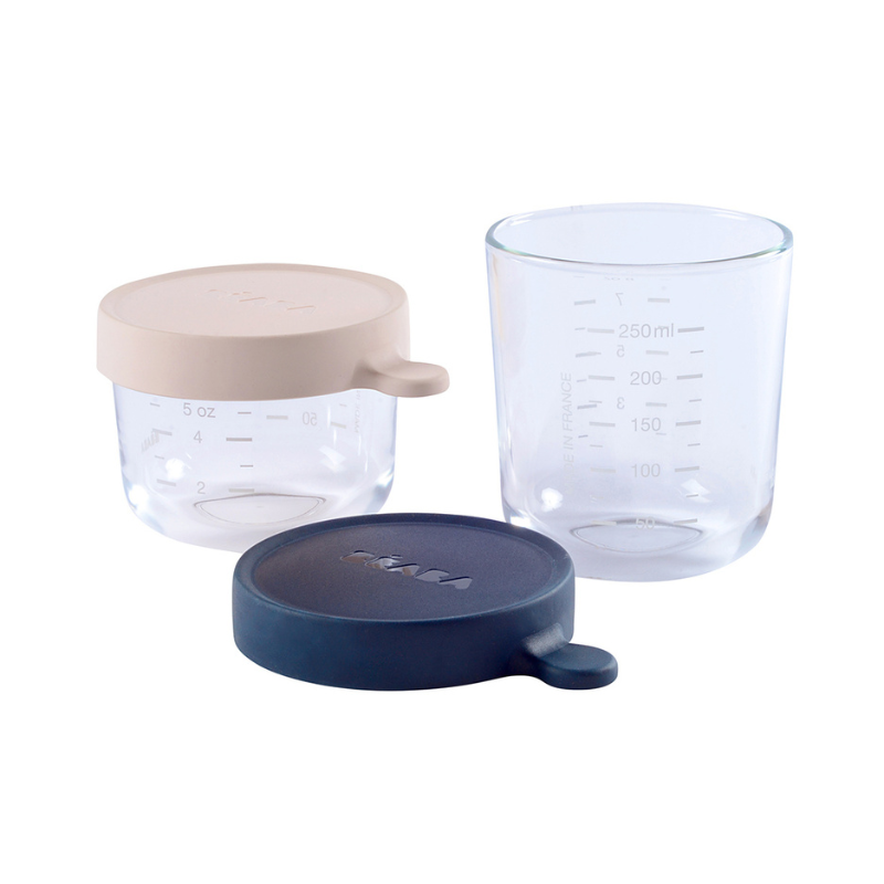 Immagine di Beaba® Set di 2 contenitori in vetro 150ml in 250ml Pink/Dark Blue