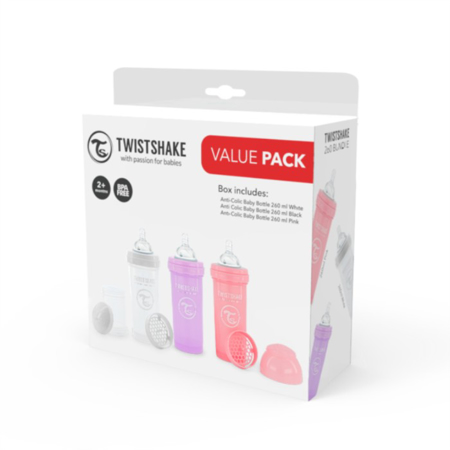 Immagine di Twistshake® Biberon Anti-Colic 260ml VALUE PACK (2+m) - Pink