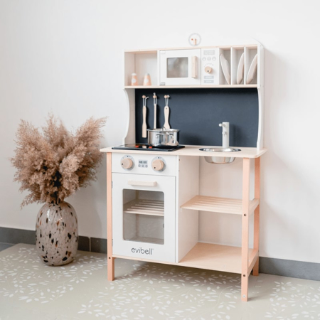 Evibell® Cucina in legno per bambini PRO con accessori Nature/White