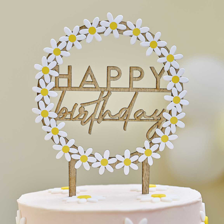 Immagine di Ginger Ray® Decorazione torta in legno Daisy Happy Birthday