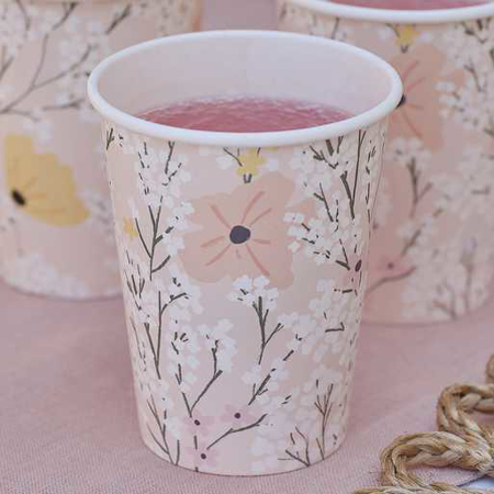 Immagine di Ginger Ray® Bicchieri di carta Pink Floral 8 pezzi