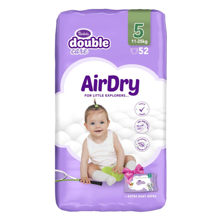 Violeta® Pannolini Air Dry 5 Junior (11-25kg) Jumbo 52+Salviettine umidificate Baby in omaggio