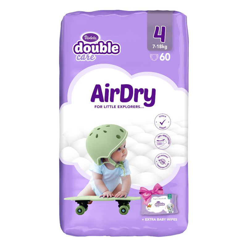 Immagine di Violeta® Pannolini Air Dry 4 Maxi (7-18kg) Jumbo 60+Salviettine umidificate Baby in omaggio
