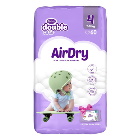 Violeta® Pannolini Air Dry 4 Maxi (7-18kg) Jumbo 60+Salviettine umidificate Baby in omaggio