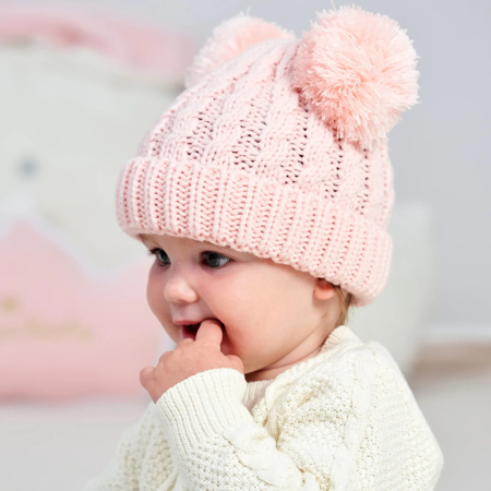 Cappello invernale Pompoms (0-3 anni) Pink